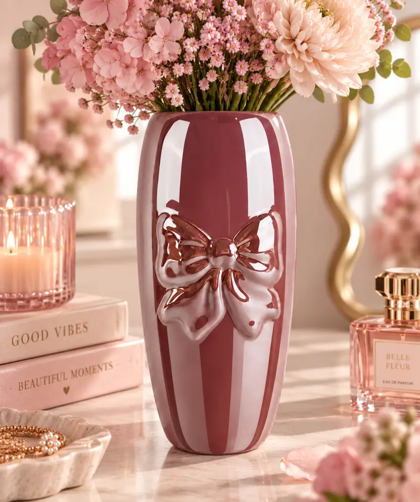 Vase mit 3D-Schleife, rosa