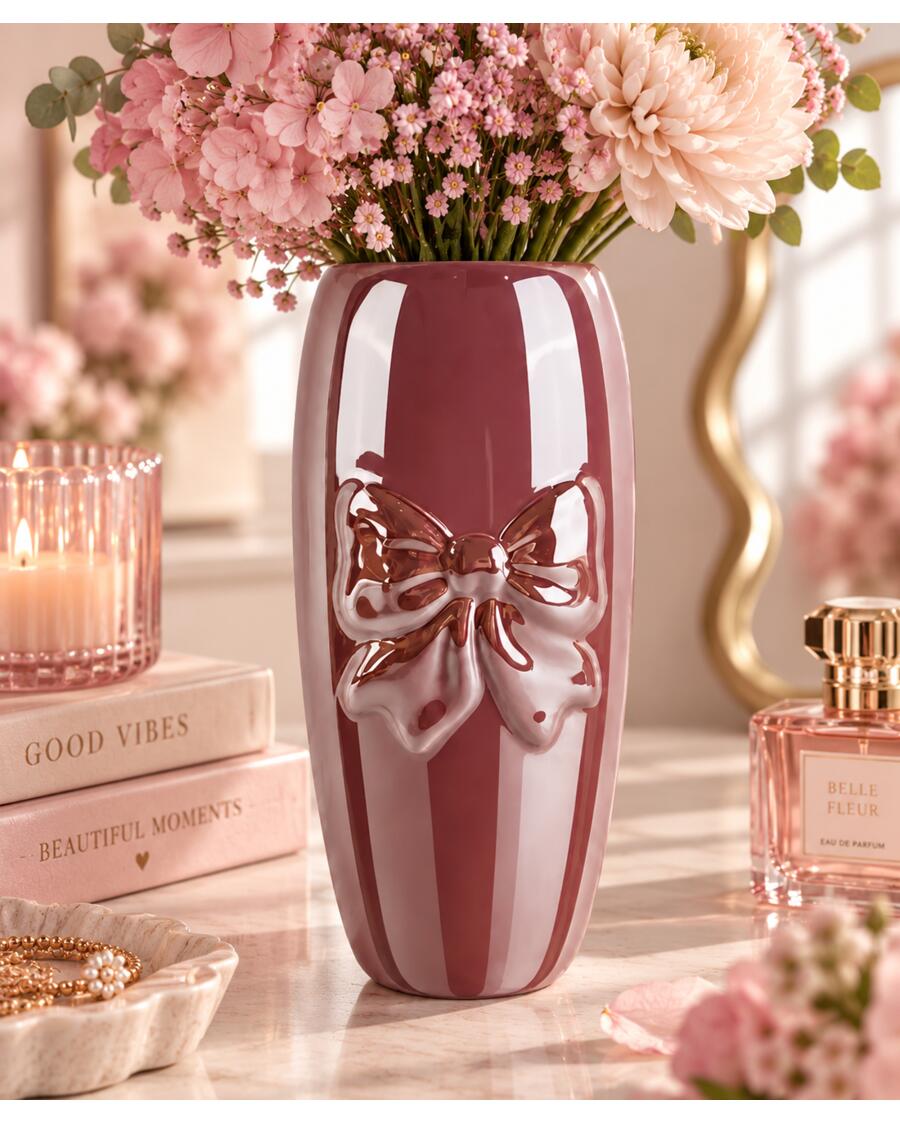 Vase mit 3D-Schleife, rosa
