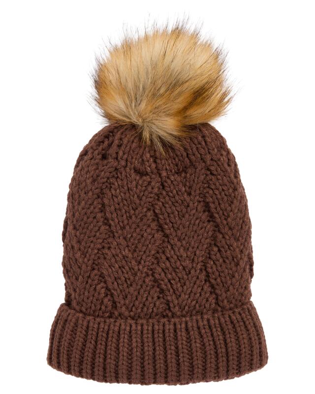 Bonnet à motif torsadé femme, marron — KiK, produit allemand authentique au Maroc